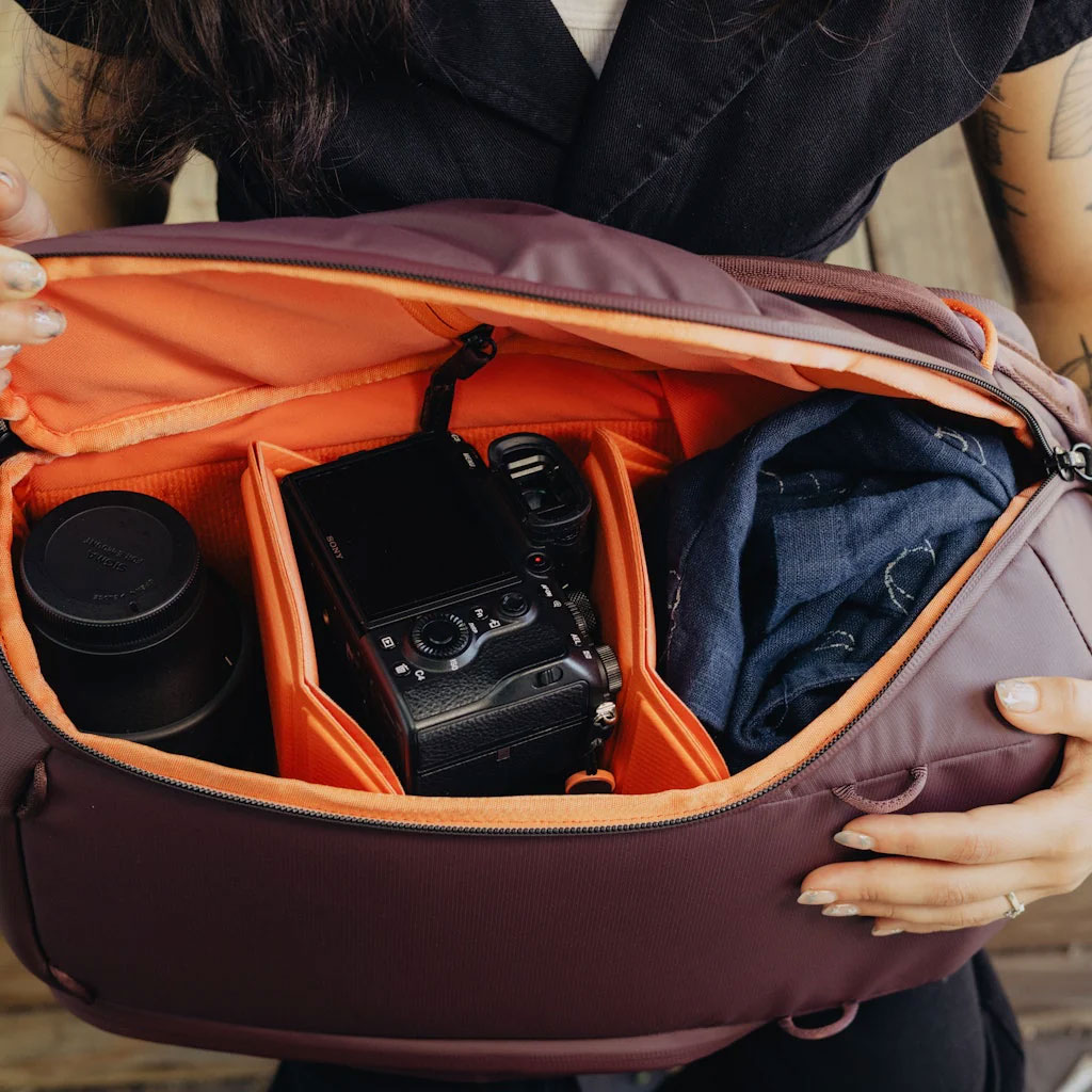 Closeup View of Peak Design Backpack Opened