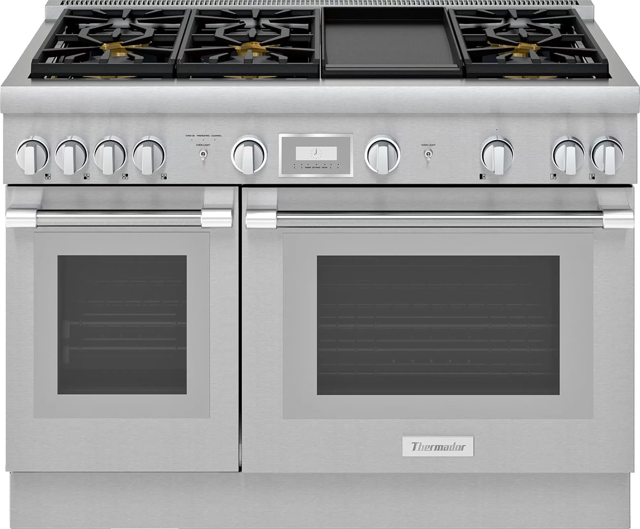 Front view of dual fuel range closed
