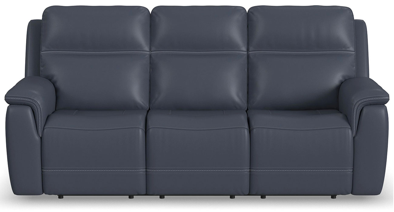 Front view of Flexsteel Sawyer Blue Leather Power Reclining Sofa