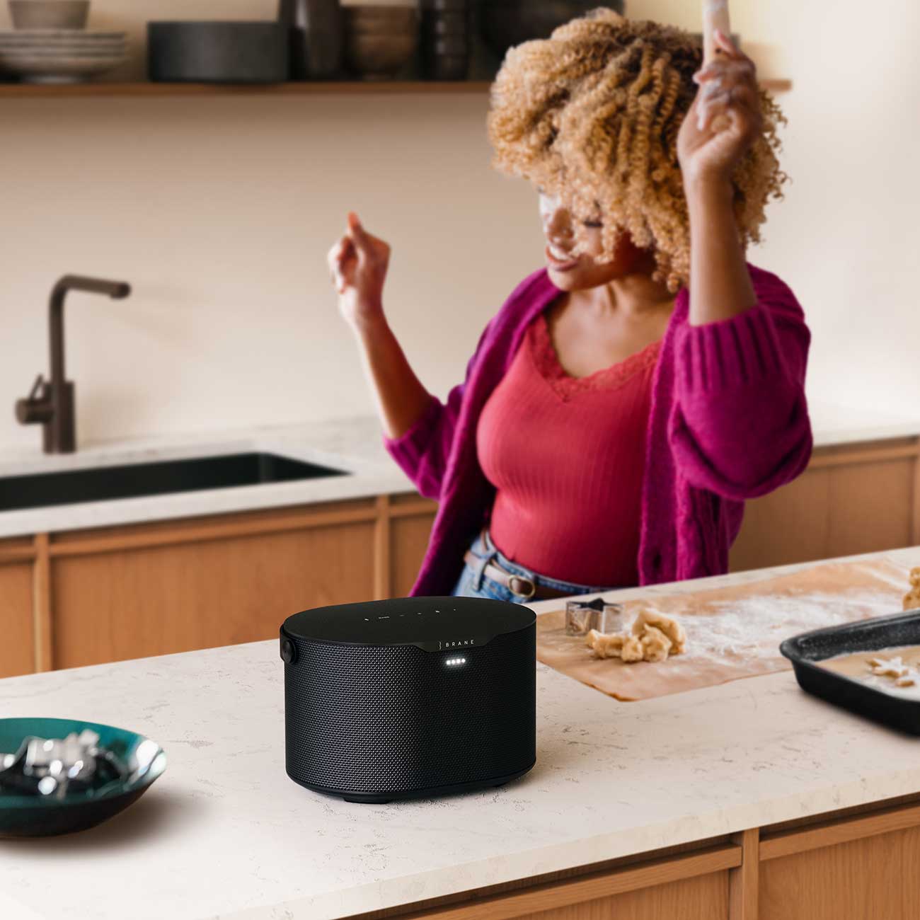 Brane Audio X Smart Speaker Wireless in Kitchen Setting