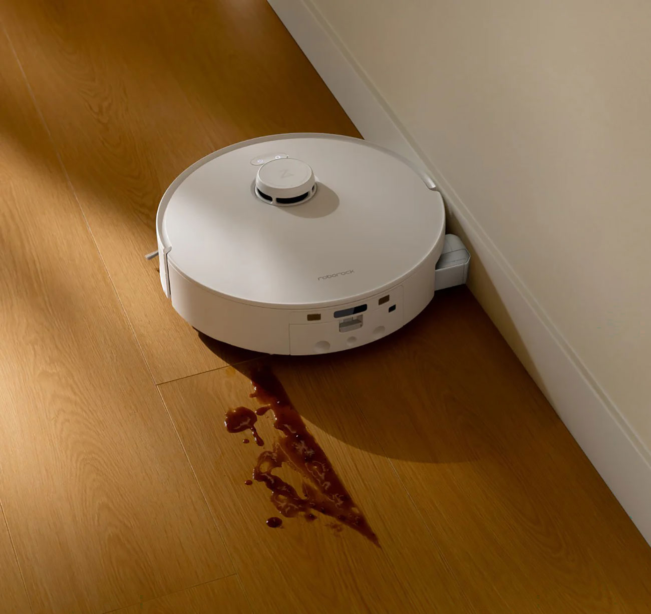 Top view of Roborock Robot Vacuum cleaning mess