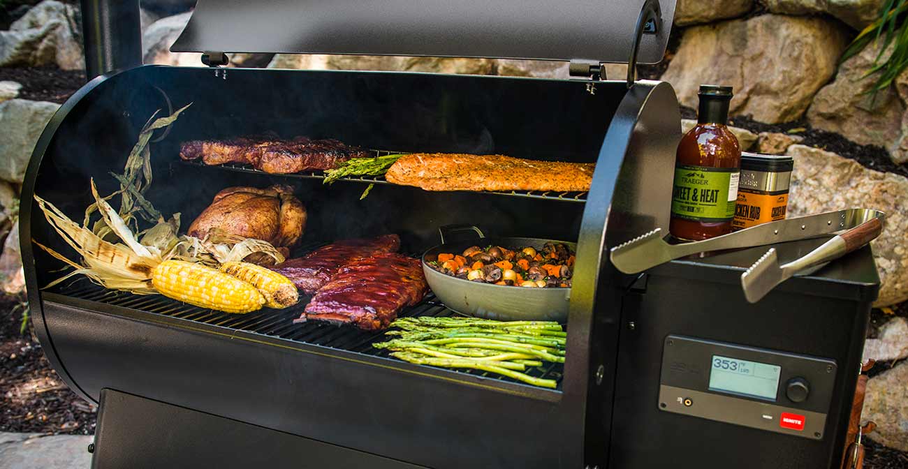 Food cooking on a gas grill