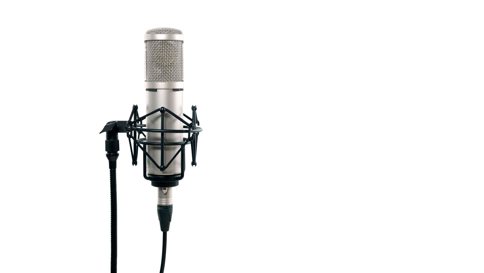 Condenser microphone on a stand on a white background