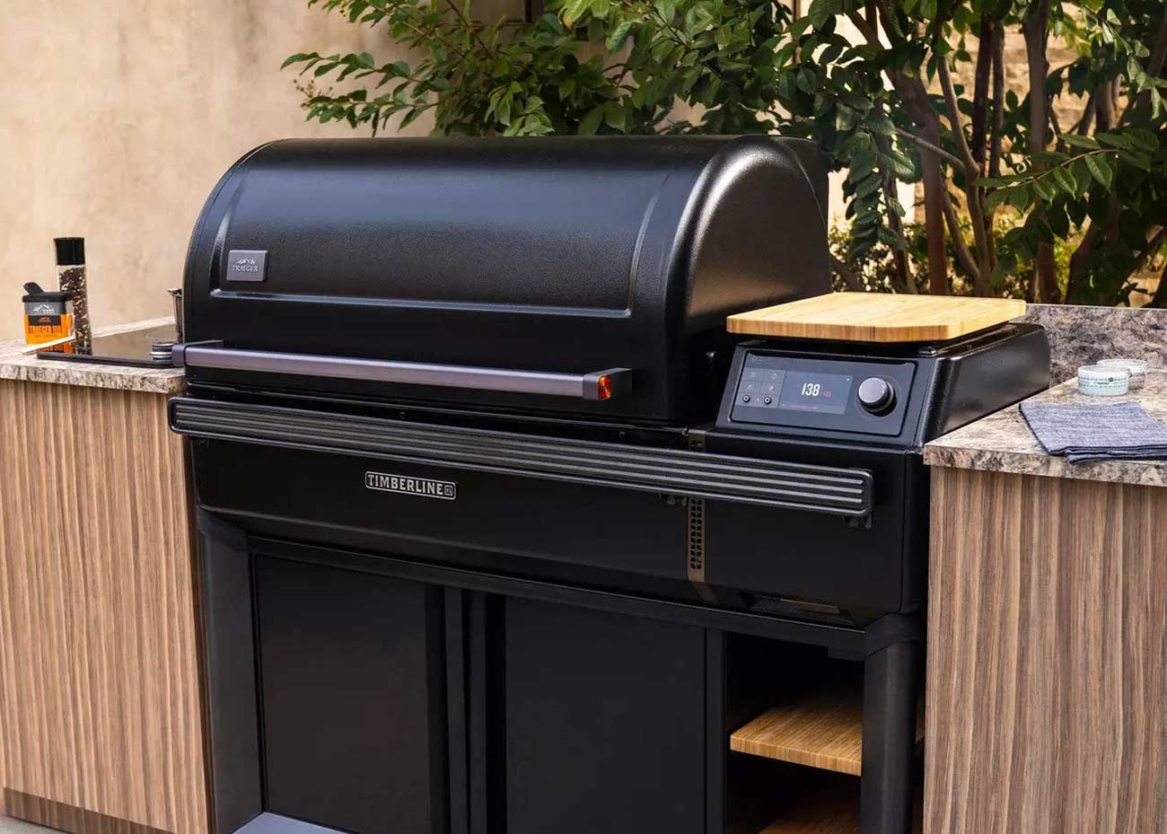 Traeger Wood Pellet Grill Built In to an Outdoor Kitchen
