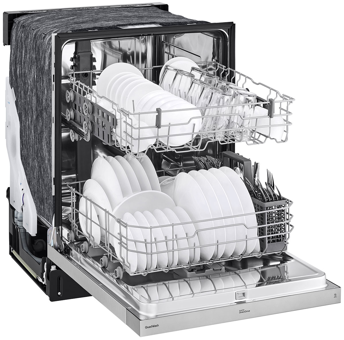 Stainless Steel LG Dishwasher Showing Full Dish Racks