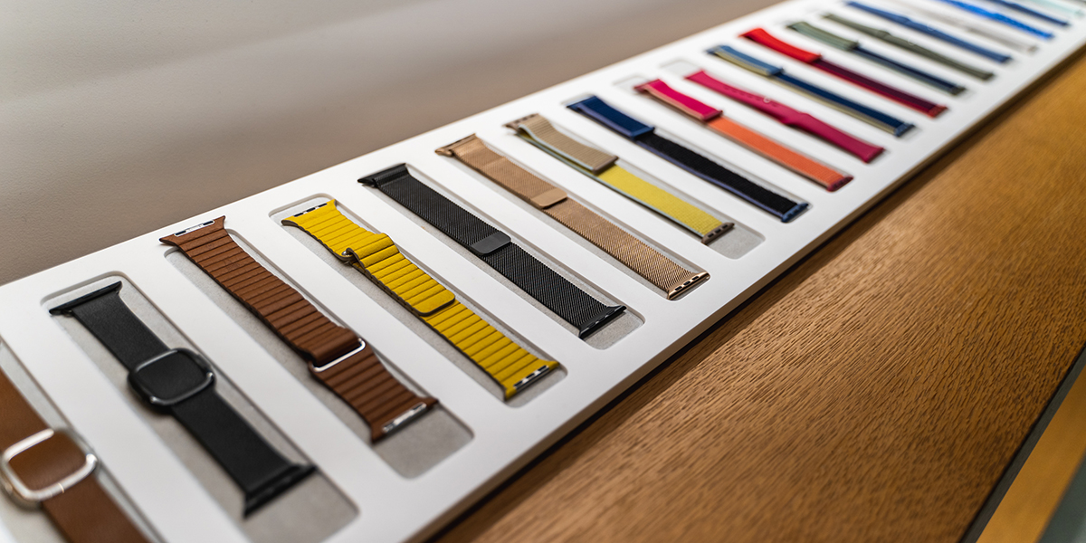 A line of smartwatch wrist bands in different materials and colors