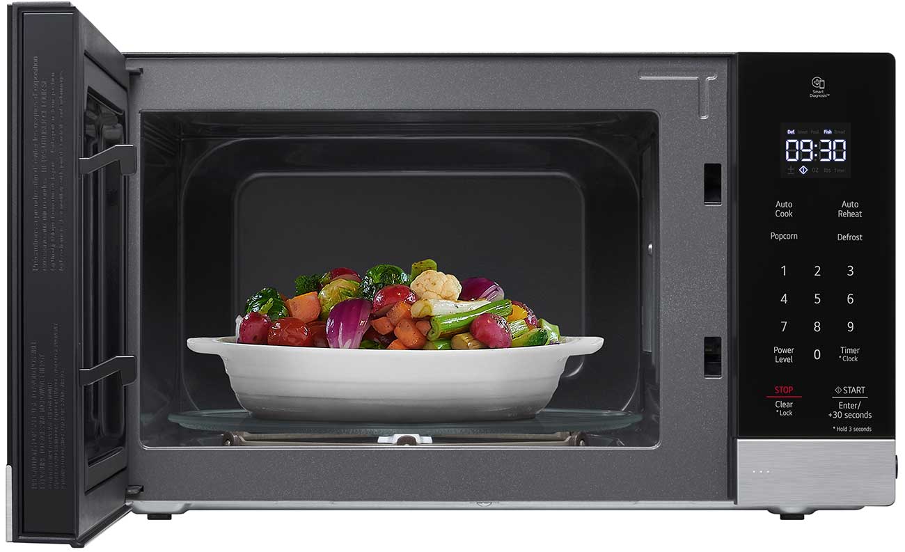 Open View of LG Countertop Microwave with food