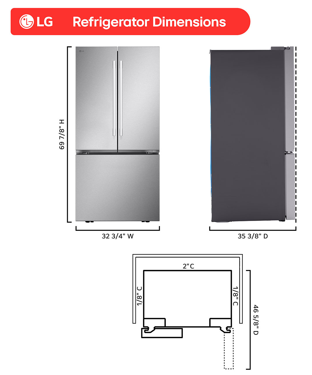 Front View of Refrigerator Dimensions