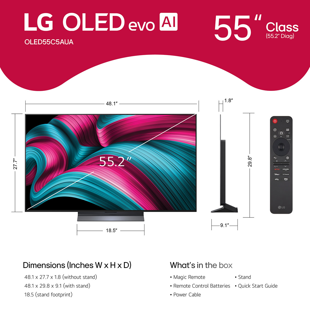 Front View of LG OLED 4K Smart TV Dimensions