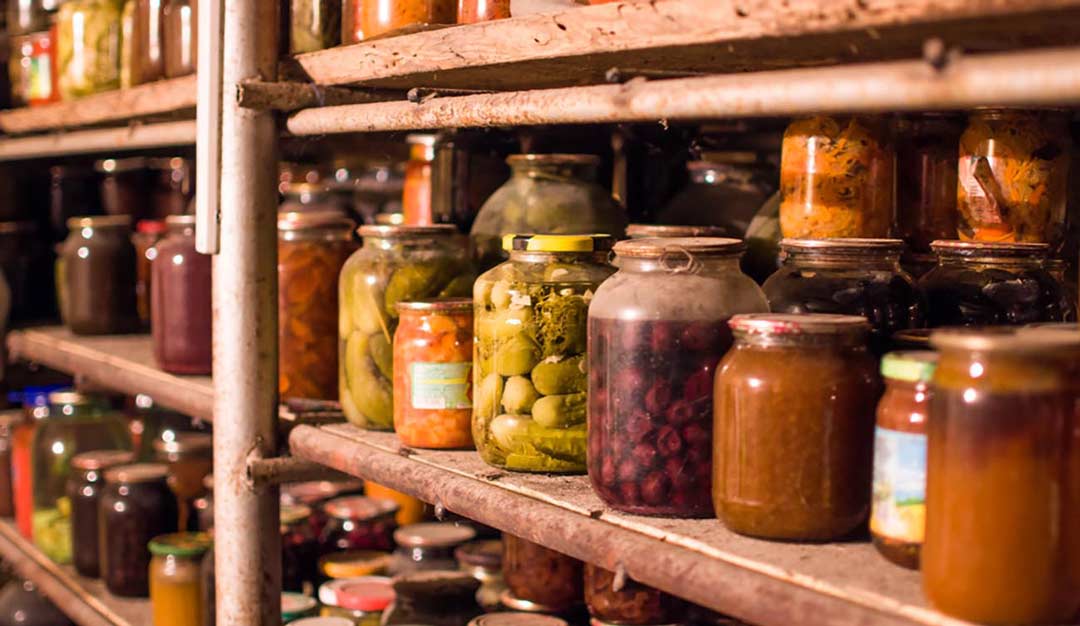 Close up of pantry with jars of food