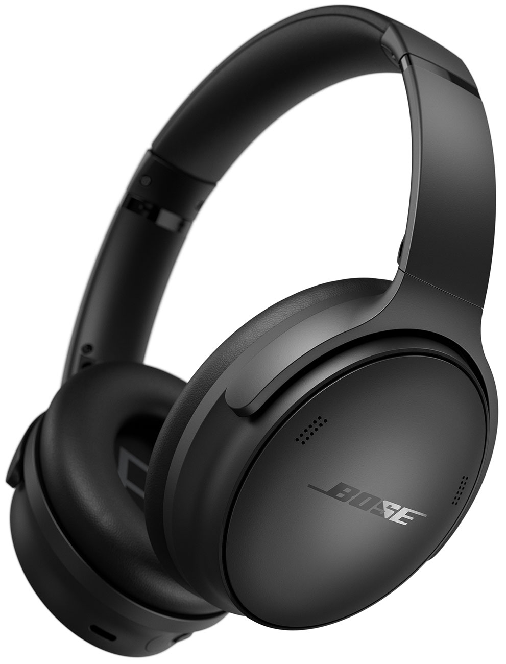Dynamic right view of the Bose QuietComfort headphones in black finish