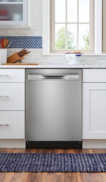 Close shot on a frigidaire dishwasher built in