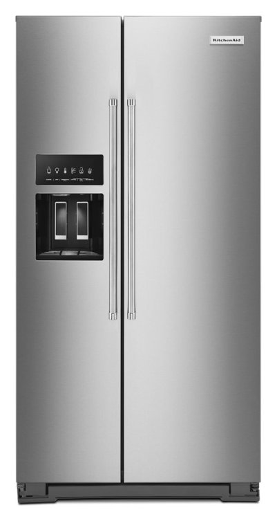 Large image of KitchenAid ADA 22.6 Cu. Ft. PrintShield Stainless Steel Counter-Depth Side-By-Side Refrigerator With Exterior Ice And Water Dispenser