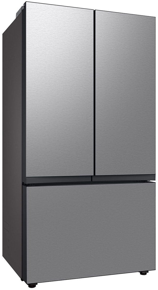 Left-angle view of closed refrigerator.