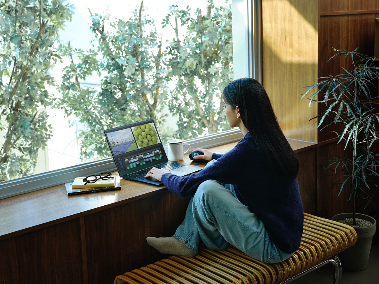 Woman Using LG Laptop Indoors