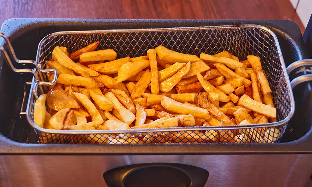 Overhead View of Fries in Fry Basket