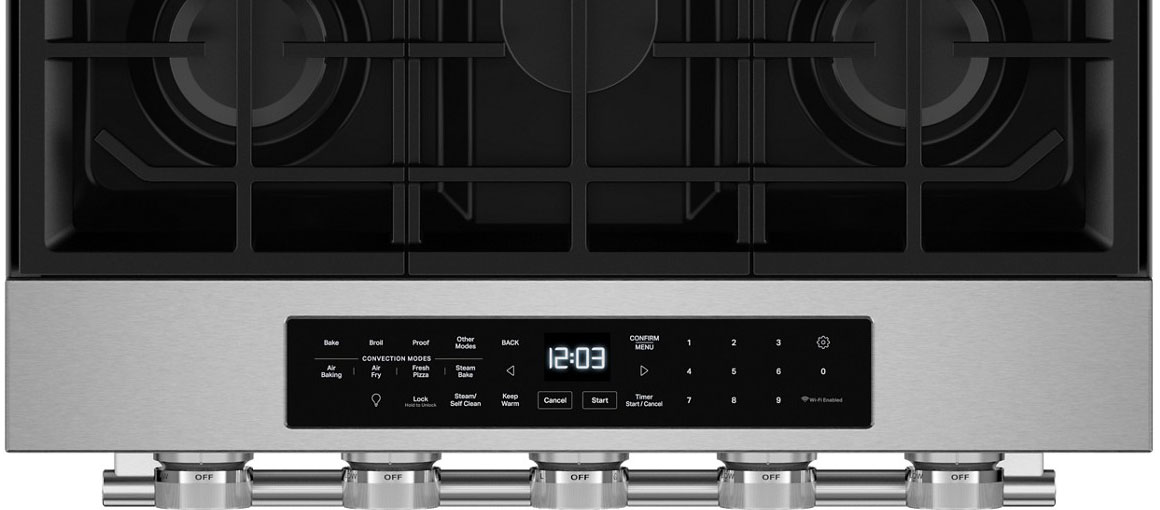 Controls view of KitchenAid Gas Range