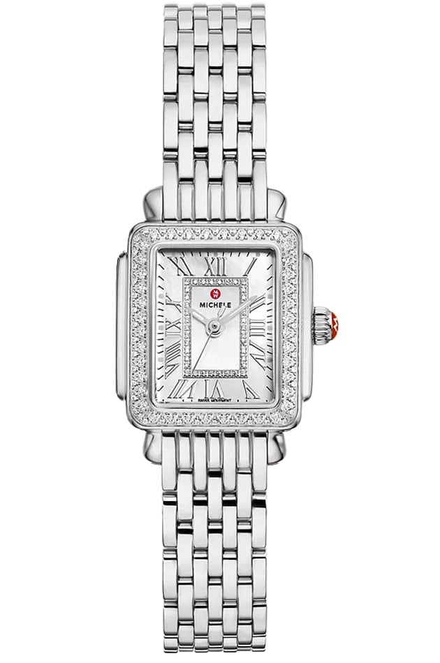 Front view of Michele Deco Madison Mini Watch with White Dial