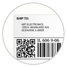 Abt return process Step 2 graphic with return label and QR code