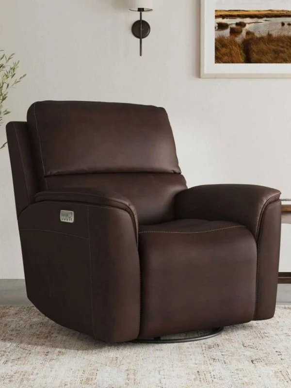 Tight shot on a brown revkiner in a living room