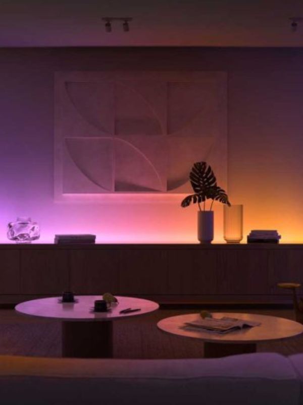 Colored LED lighting in a licing room setting the room