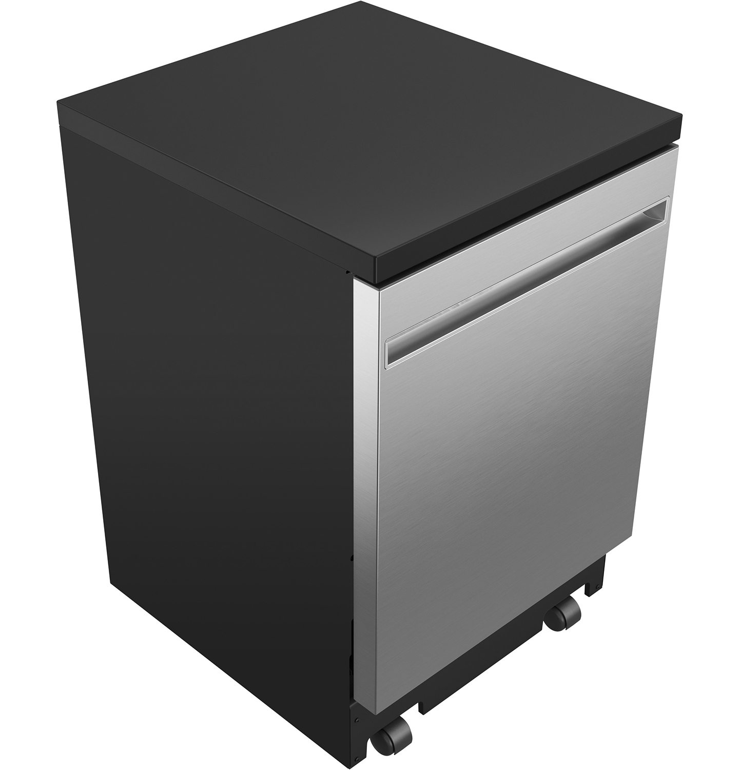 Top of a Portable Stainless Steel GE Dishwasher