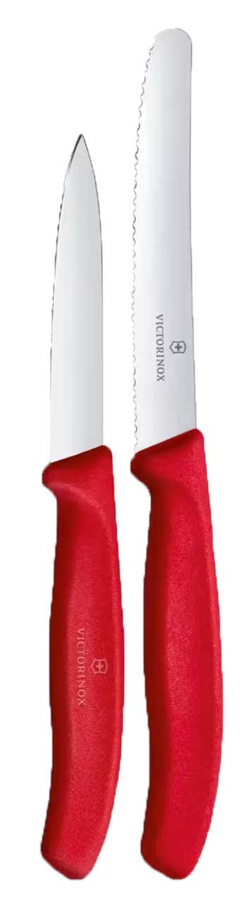 Front view of Swiss Classic Paring Knife Set in Red