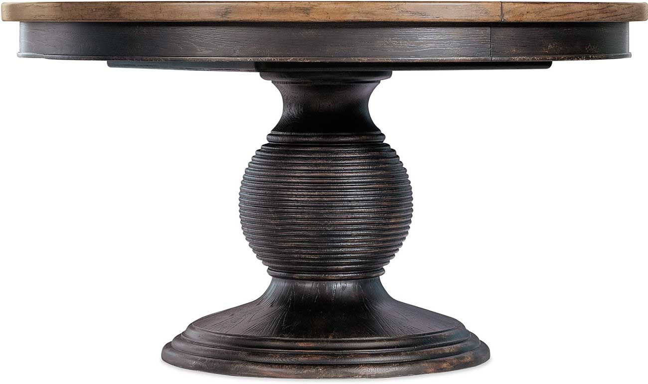 Hooker Furniture Americana Dining Table Round Pedestal with 22-Inch Leaf in Molasses