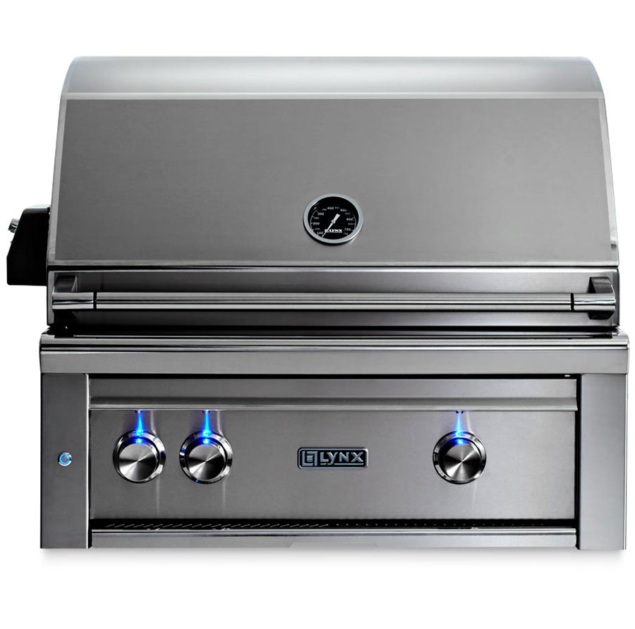 Front of a Lynx Professional 30" Built-In Liquid Propane Gas Grill in Stainless Steel