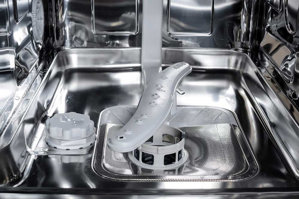 Interior of dishwasher showing the filter