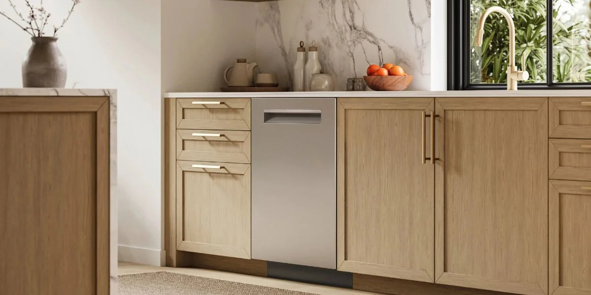 A Bosch 500 Series dishwasher installed in a bright, modern kitchen