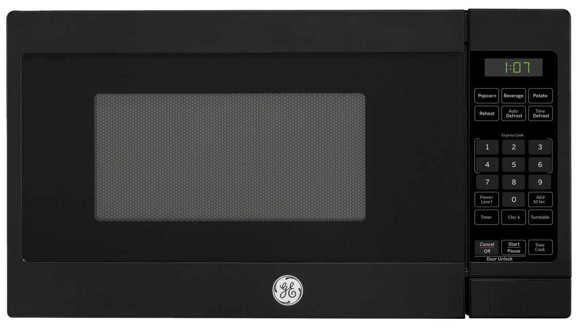 Main front view of GE Countertop Microwave in Black