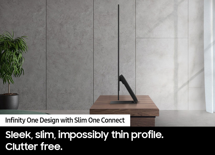 Slim Profile Design Showing The Side of a Samsung 77 Inch 4K OLED TV
