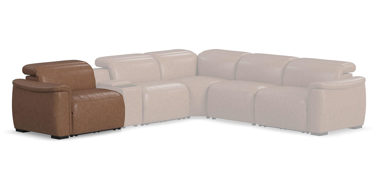 Front angled view of Flexsteel Camden LAF Power Recliner in Dusty Taupe Leather