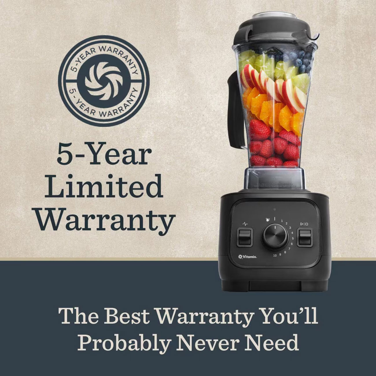 view of warranty graphic for Vitamix VX1 Blender
