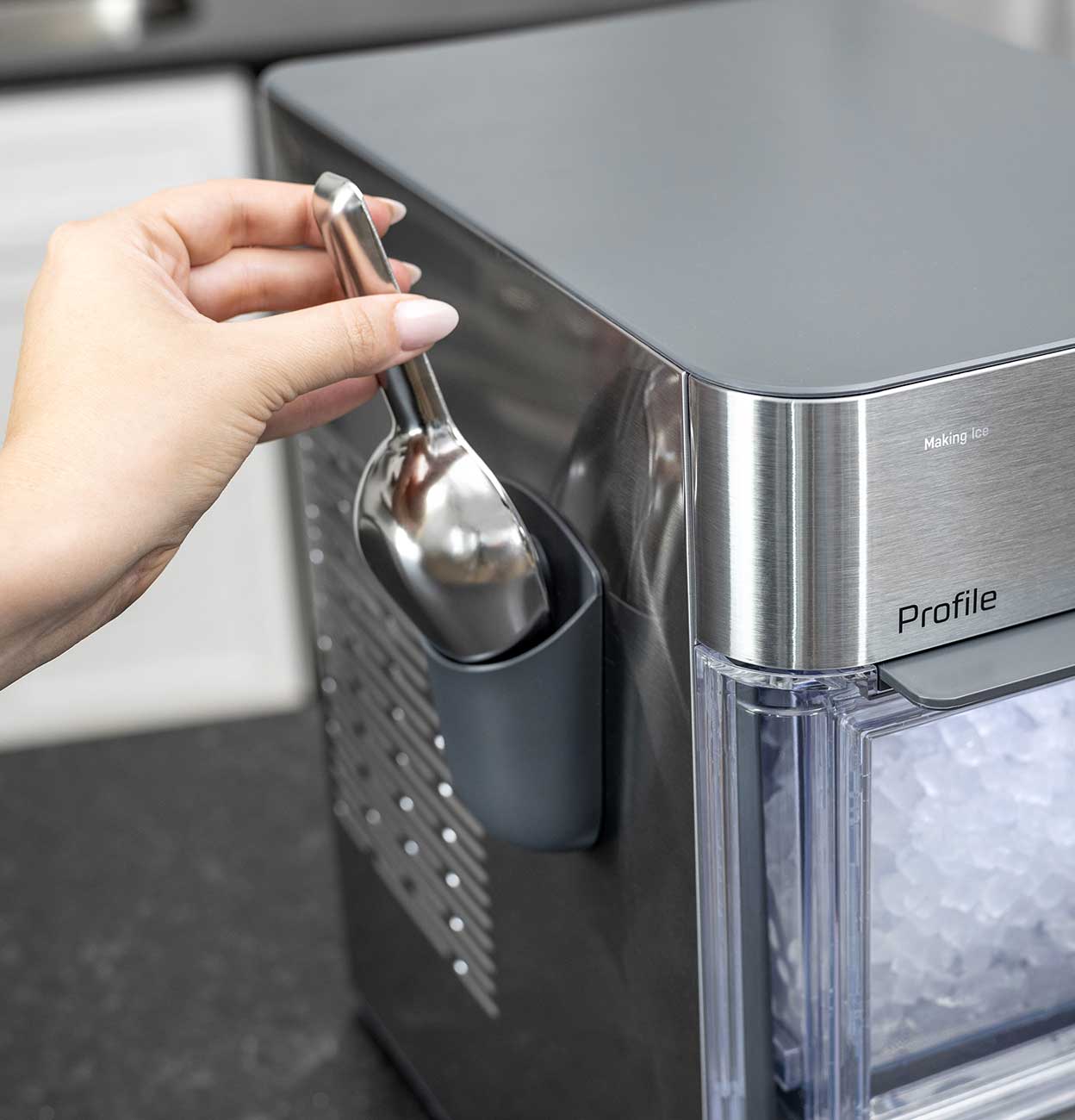 Scooper Holder View of GE Profile Ice Maker