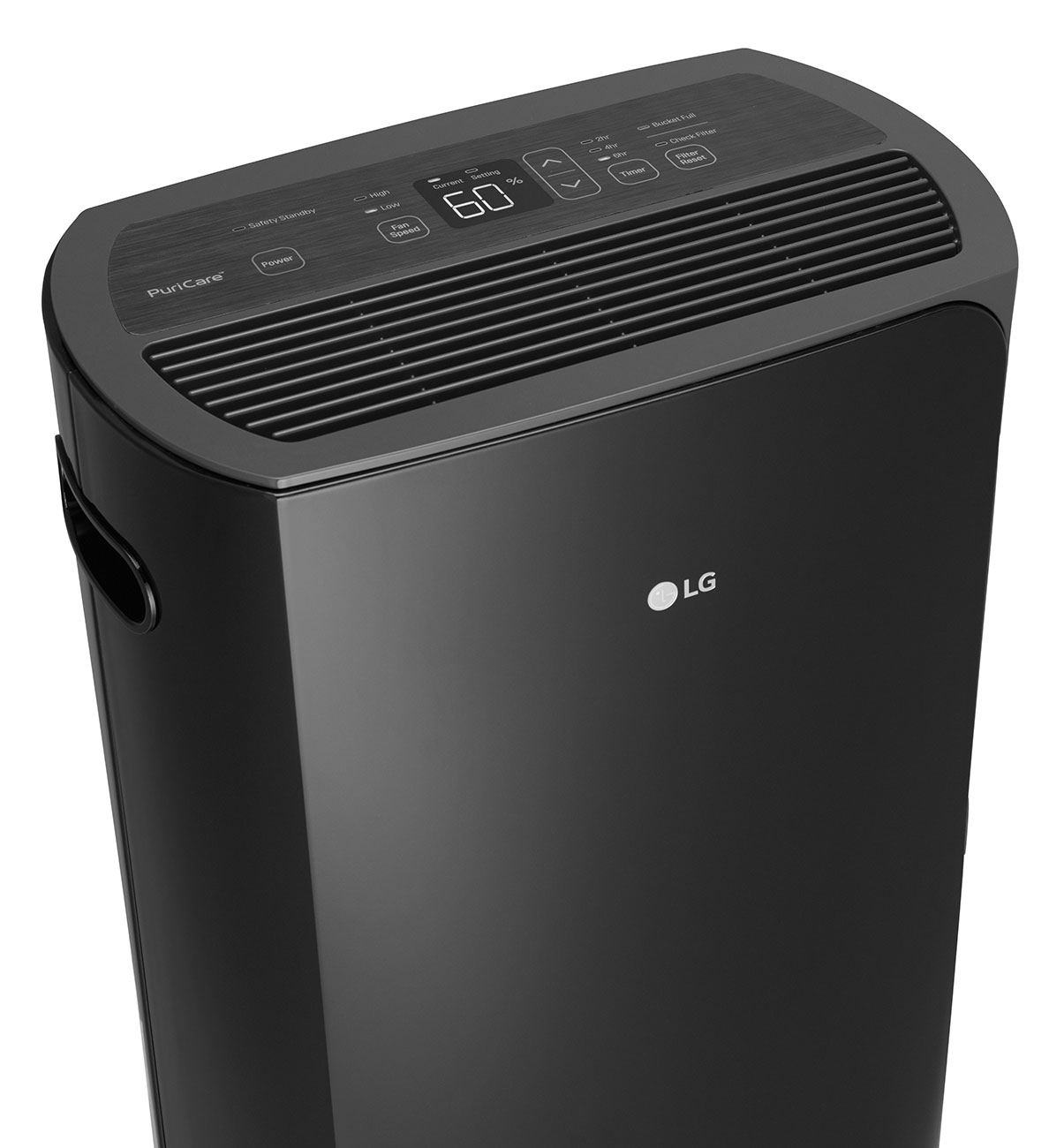 Close Up of Temperature Controls on a Black 50 Pint Dehumidifier from LG