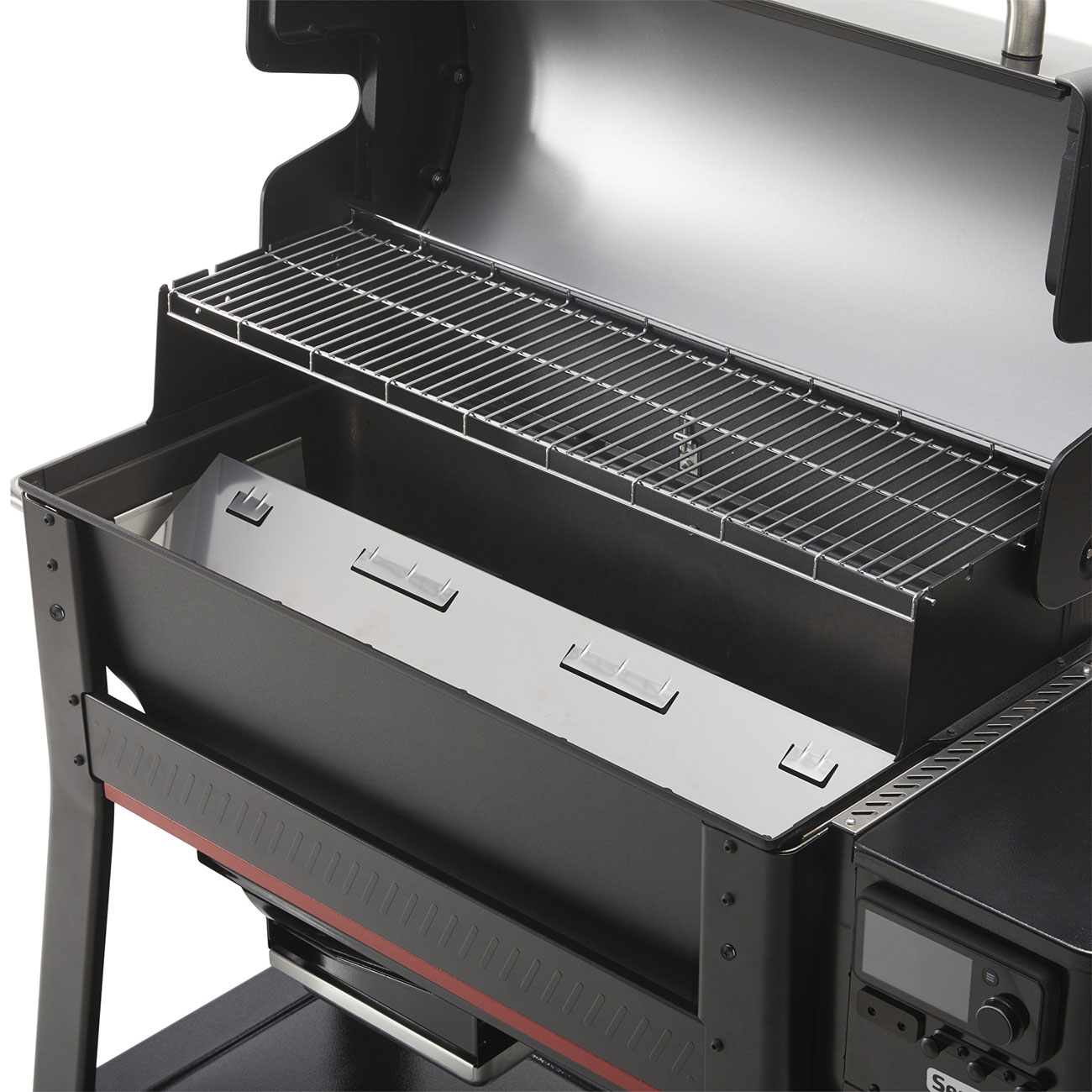 Angled Open View of Weber Searwood XL 600 Pellet Grill