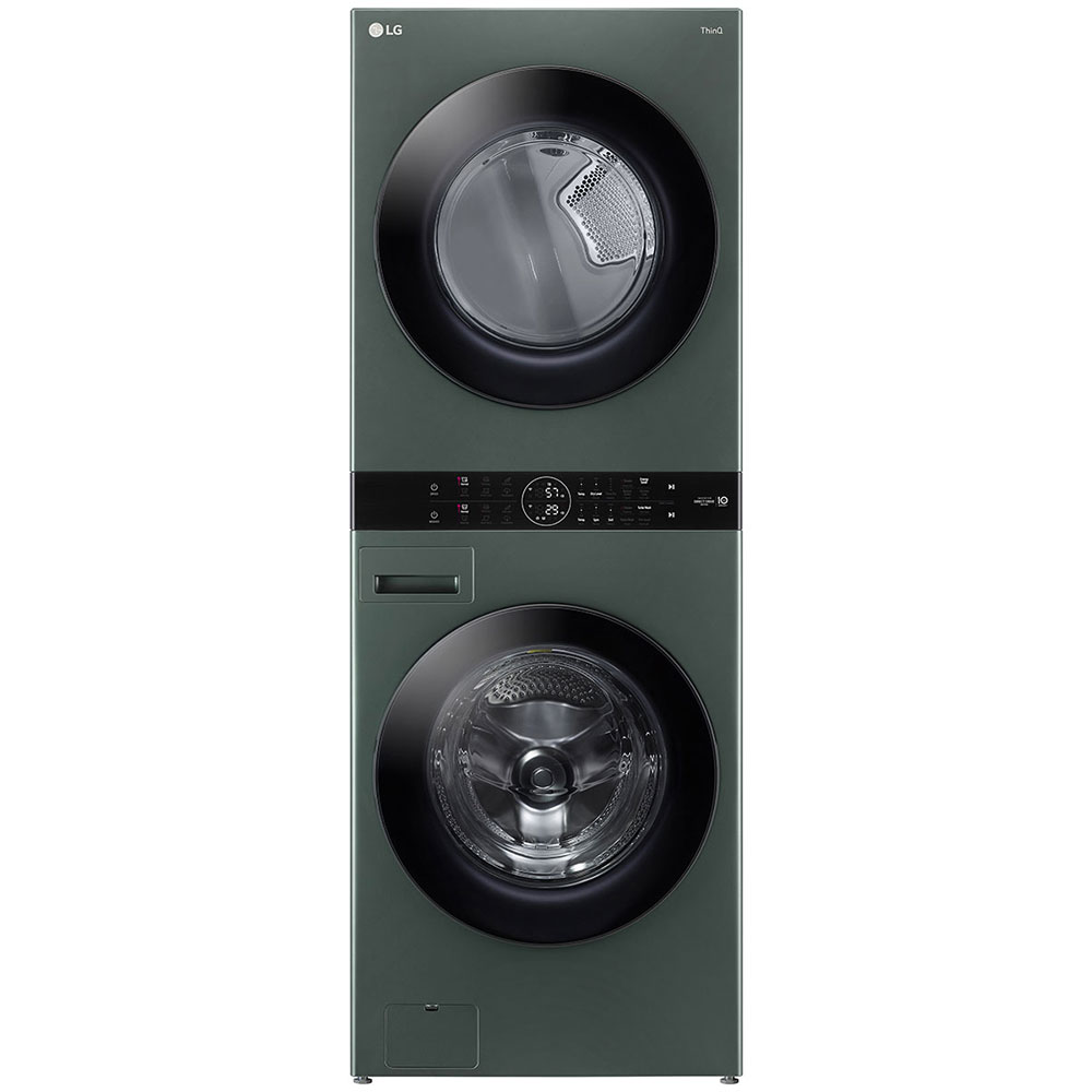 Front Image of Stacked Washer and Dryer in Nature Green