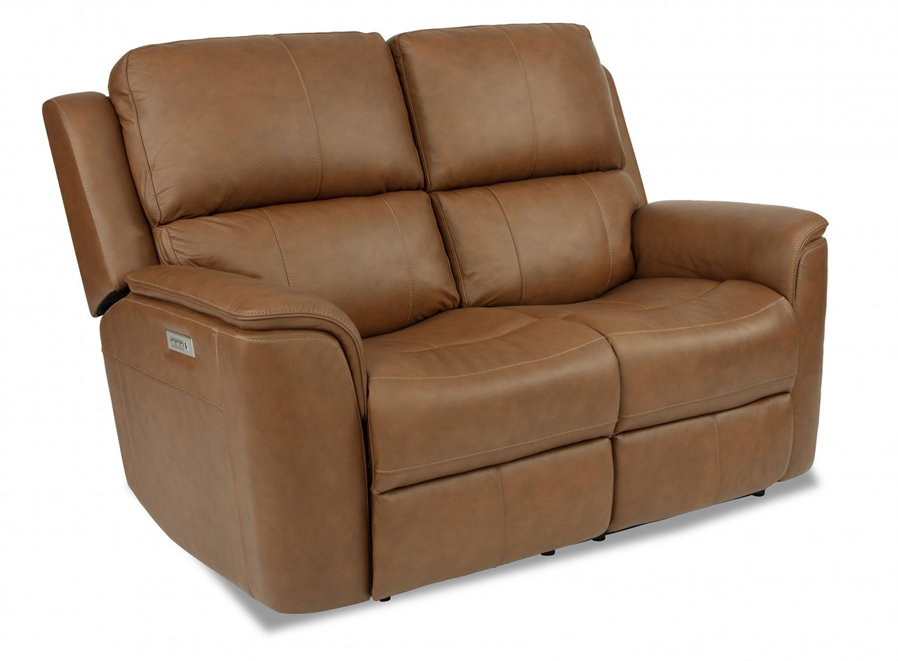 Angled View of the Flexsteel Henry Leather Power Reclining Loveseat With Power Headrests & Lumbar