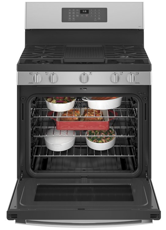 Large image of GE Profile 30" Fingerprint Resistant Stainless Steel Freestanding Self Clean Gas Range With No Preheat Air Fry