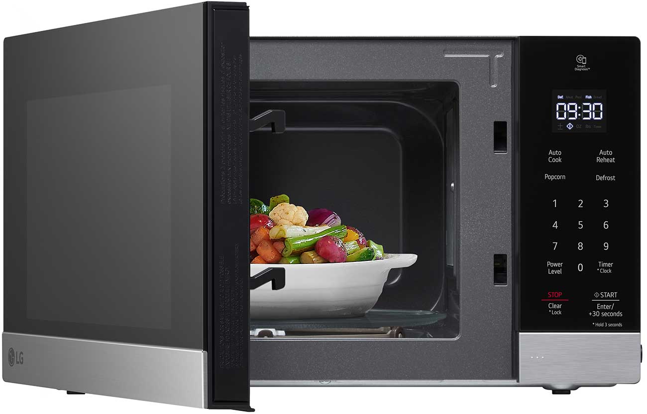 Slight open with food View of LG Countertop Microwave