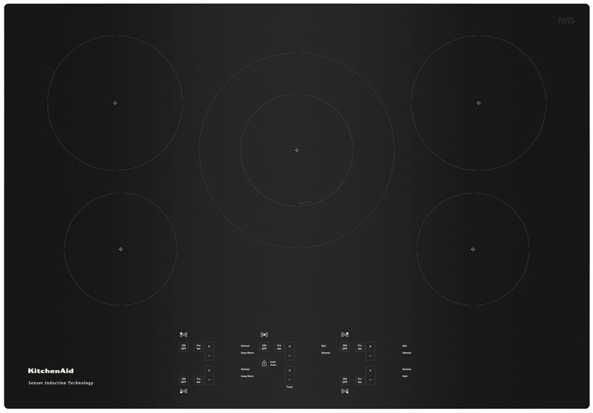 Aerial view of KitchenAid 30" Black 5-Element Sensor Induction Cooktop