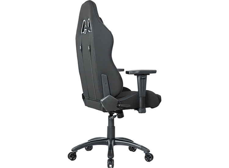 AKRACING gaming chair with ergonomic high back and lumbar support, black/gray color, wheels base, adjustable armrests.