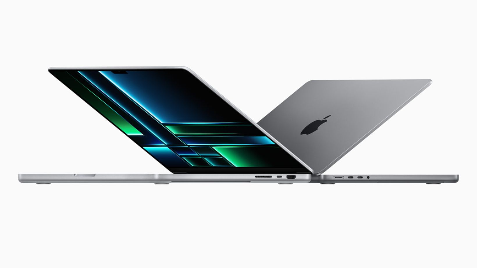 Angle view of partially-opened MacBook Pro