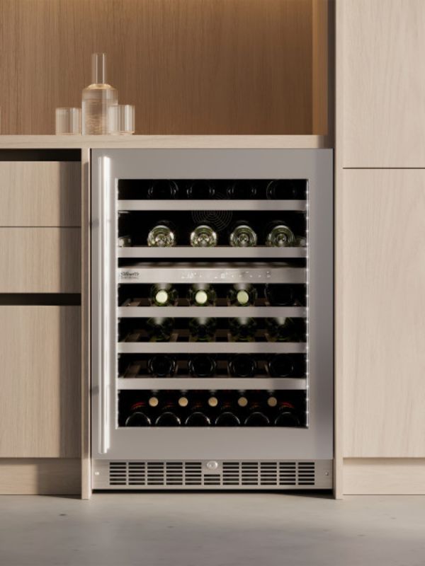 built in Luxury Styled Beverage Center with wine stored inside