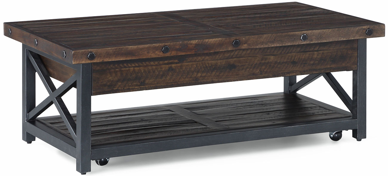 Flexsteel Carpenter Rustic Brown Rectangular Lift-Top Coffee Table With Casters