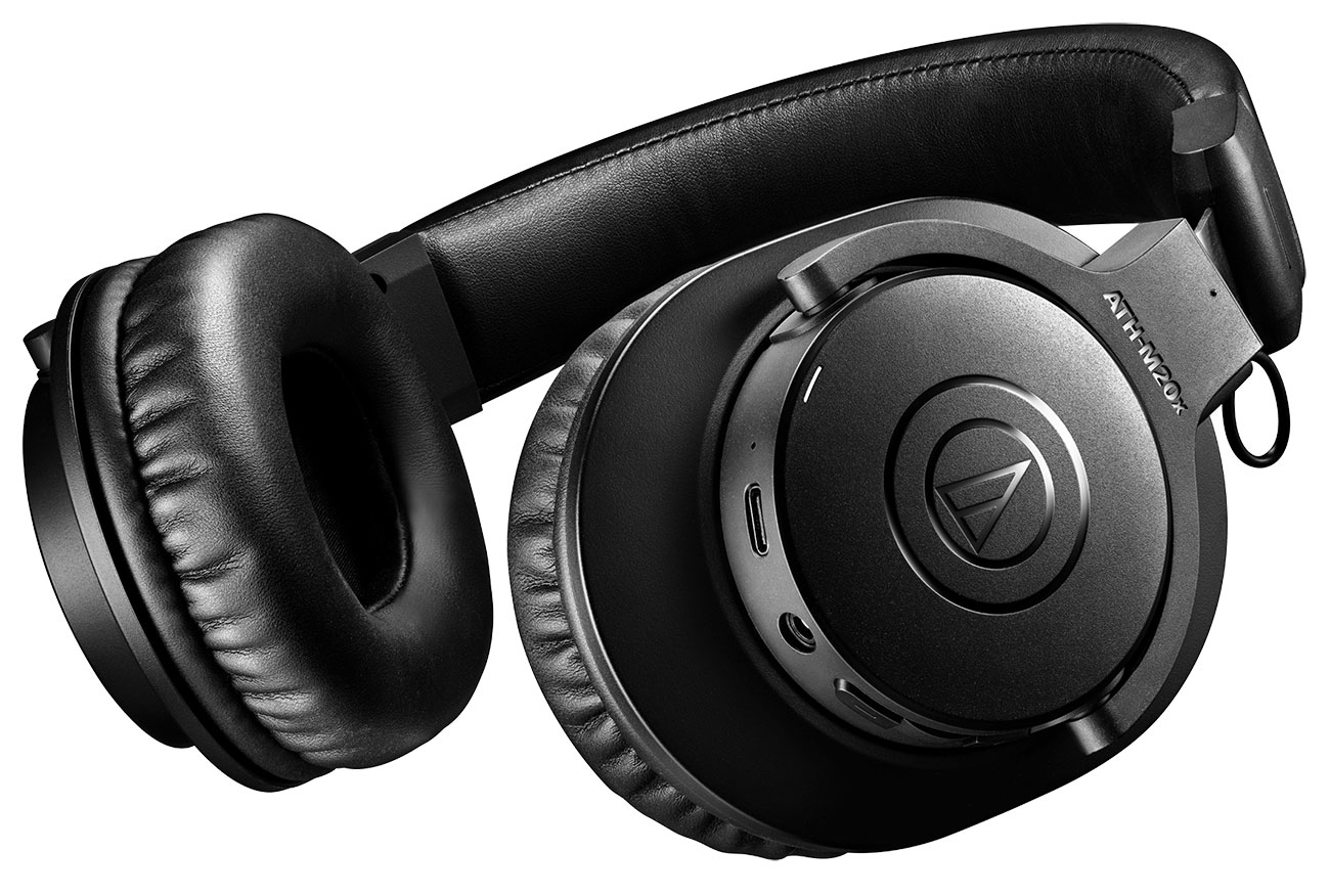 Bottom View of Audio-Technica Headphones with Accessories