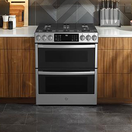 Lifestyle View of GE Profile 30" Slide-In Double Oven Gas Range