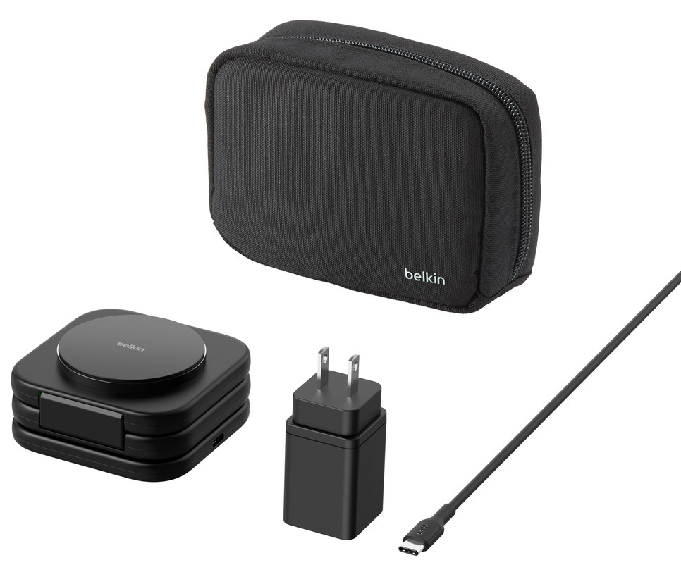 Front Angled View of Belkin Wireless Charging Pad and Accessories 